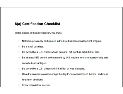 8A Certification Checklist