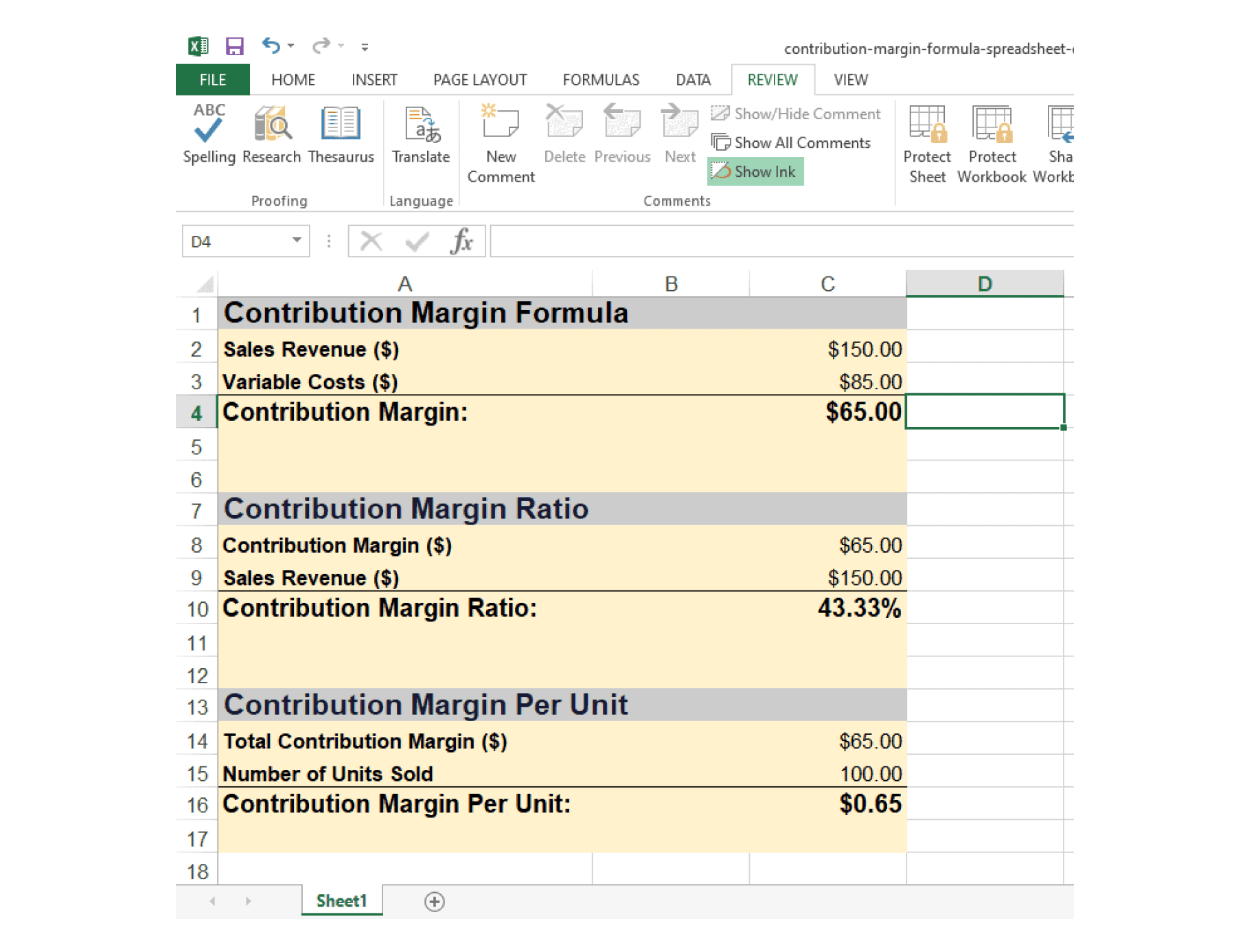 Contribution Margin Formula Spreadsheet 20190819 1