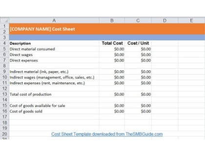 Cost Sheet Template