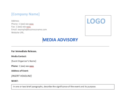 Media Advisory Template Download