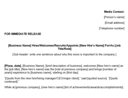 New Hire Press Release Template Download