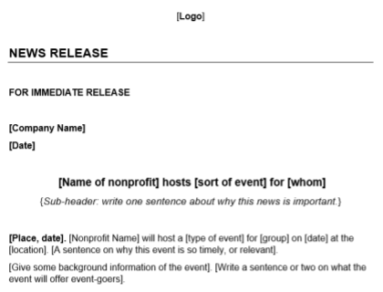 Non Profit Press Release Template Download