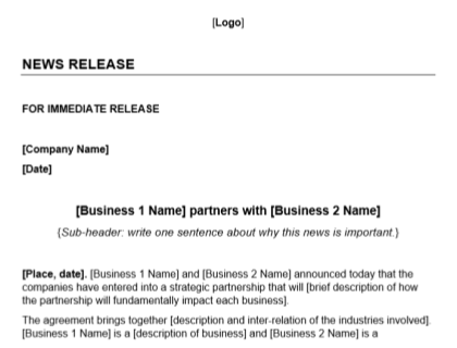 Partnership Press Release Template Download