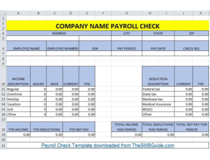 Payroll Check Pay Stub Template