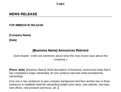 Rebranding Press Release Template Download