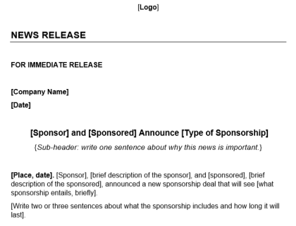 Sponsorship Press Release Template Download